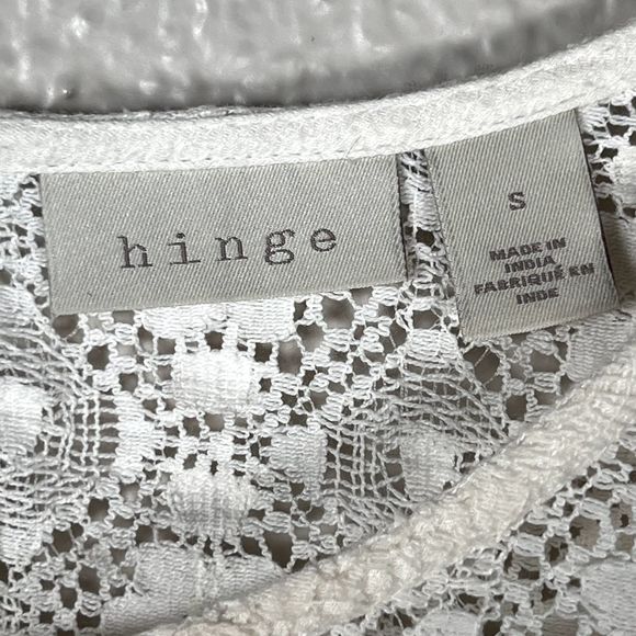 Hinge Sz S 3/4 Sleeve Sweetheart Lace Bodice Blouse White Lace Accents Boho - Picture 9 of 13